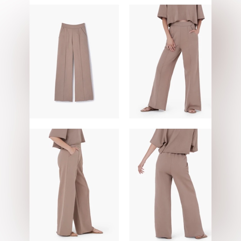 TKEES $120 Athleisure Raw Edge Wide Leg Trouser Sweat Pants minimalist 0 XS Tall